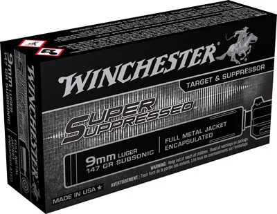 WINCHESTER SUPER SUPPRESSED - 9MM LUGER 147GR FMJ 50RD 10B/C 1 WINCHESTER SUPER SUPPRESSED - 9MM LUGER 147GR FMJ 50RD 10B/C