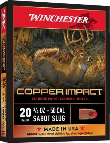 WINCHESTER COPPER IMPACT 20GA - 2.75" 3/4OZ SABOT 5RD 20BX/CS 1 WINCHESTER COPPER IMPACT 20GA - 2.75" 3/4OZ SABOT 5RD 20BX/CS