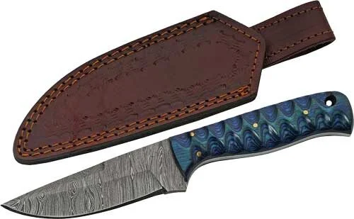 SZCO RITE EDGE 4" BLUE TWISTED - WOOD HUNTER DAMASCUS W/SHTH 1 SZCO RITE EDGE 4" BLUE TWISTED - WOOD HUNTER DAMASCUS W/SHTH