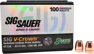 SIERRA BULLETS .45 CAL .4515 - 200GR JHP SIG V-CROWN 100CT 1 SIERRA BULLETS .45 CAL .4515 - 200GR JHP SIG V-CROWN 100CT