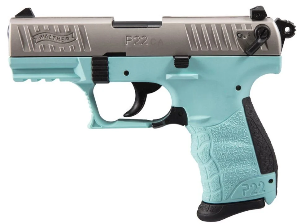 WALTHER ARMS P22 22LR NKL/ANGEL BLUE 3.4 CA 1 WALTHER ARMS P22 22LR NKL/ANGEL BLUE 3.4 CA