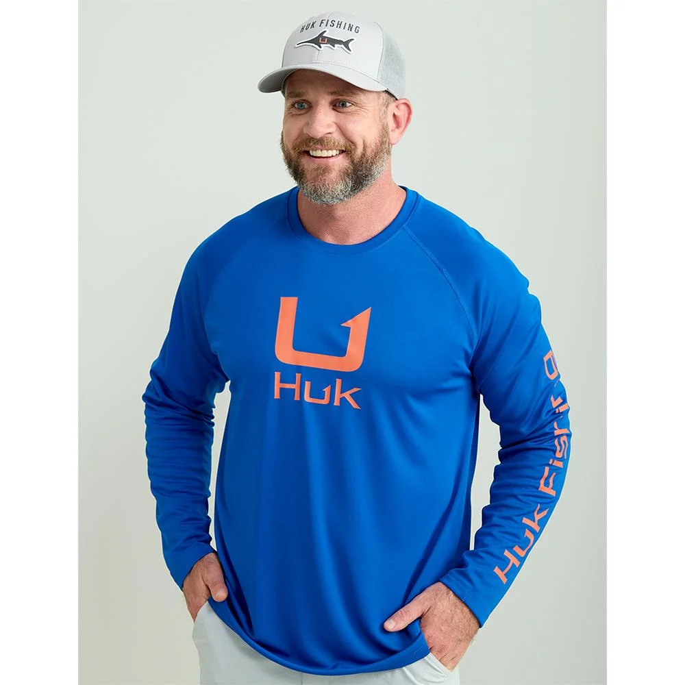 Huk Icon Crew Long Sleeve Shirt Ocean Blue XL 1 Huk Icon Crew Long Sleeve Shirt Ocean Blue XL