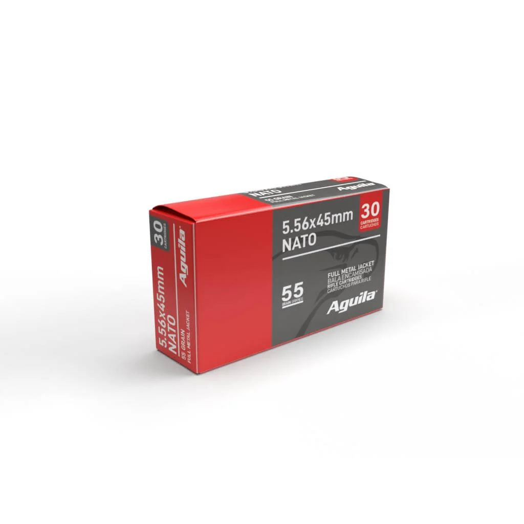 Aguila 5.56mm NATO Rifle Ammunition 5.56mm 55 Grain FMJ 3164 fps 30/ct 1 Aguila 5.56mm NATO Rifle Ammunition 5.56mm 55 Grain FMJ 3164 fps 30/ct