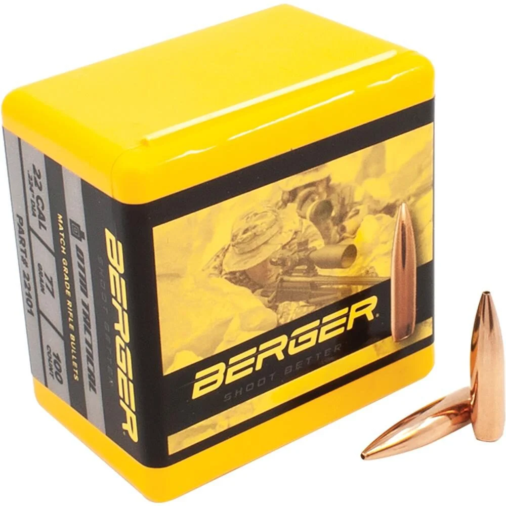 Berger Match Grade Tactical Bullets .22 cal .224" 77 gr OTM Tactical 100/ct 1 Berger Match Grade Tactical Bullets .22 cal .224" 77 gr OTM Tactical 100/ct