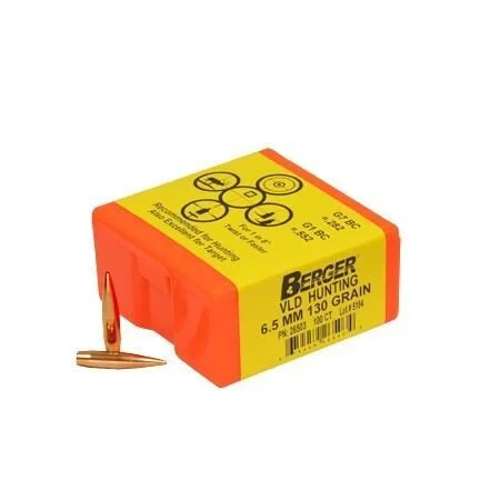 Berger Match Grade Hunting Bullets 6.5mm .264" 130 gr VLD Hunter 100/ct 1 Berger Match Grade Hunting Bullets 6.5mm .264" 130 gr VLD Hunter 100/ct