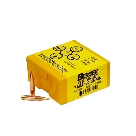 Berger Match Grade Target Bullets 7mm .284" 180 gr VLD Target 100/ct 1 Berger Match Grade Target Bullets 7mm .284" 180 gr VLD Target 100/ct