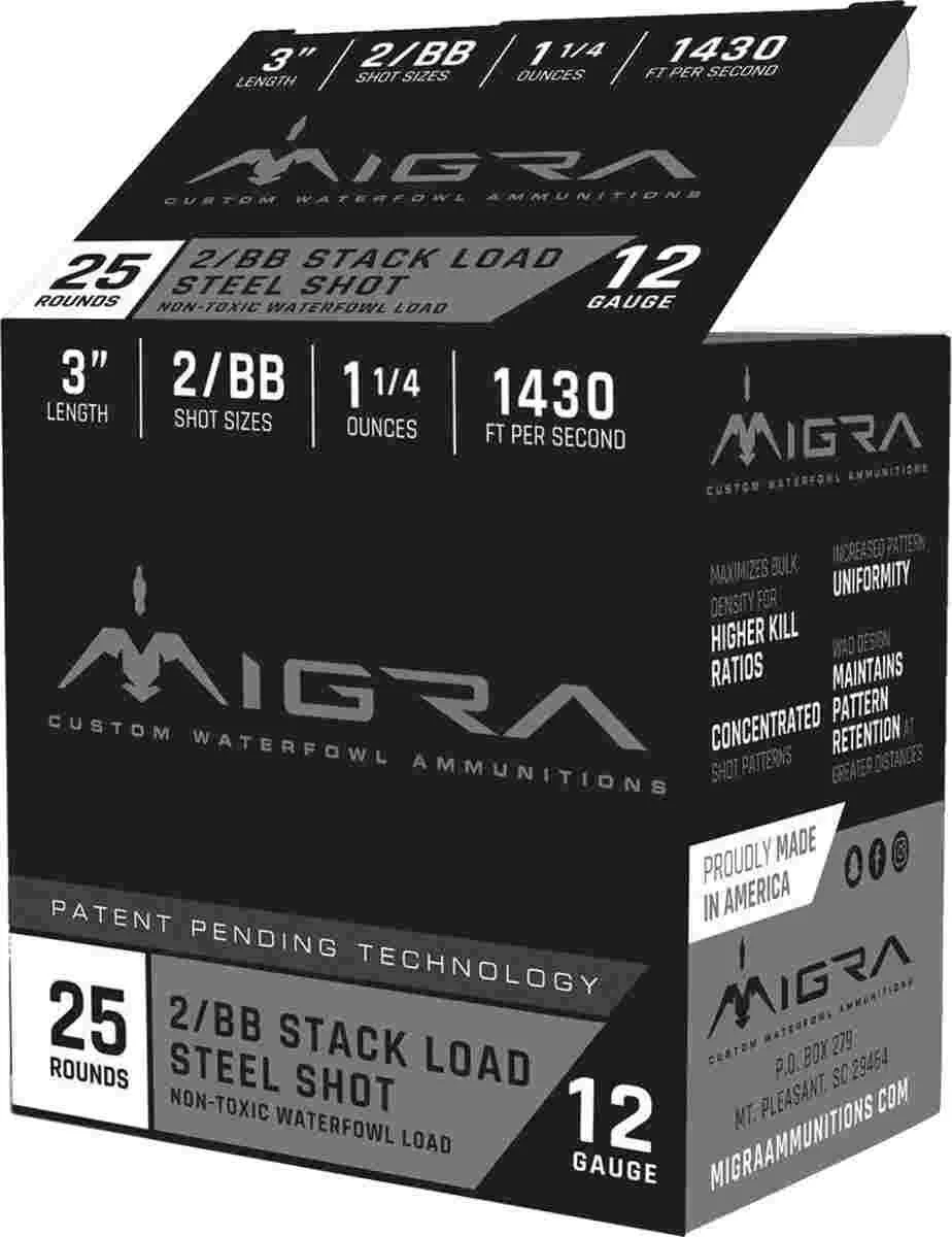 Migra Waterfowl Steel Shot Shotshell 12 ga 3" 1-1/4 oz 1430 fps #2-BB 25/ct 1 Migra Waterfowl Steel Shot Shotshell 12 ga 3" 1-1/4 oz 1430 fps #2-BB 25/ct
