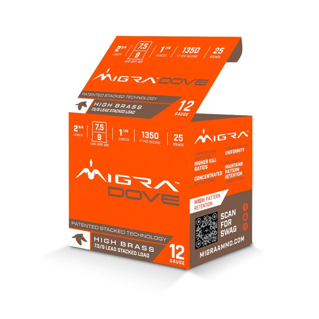Migra Ultimate Dove Hi-Brass Lead Shotshells 12ga 2-3/4" 1-1/4oz 1350 fps 1350 fps #7.5 & 9 Shot 25/ct 1 Migra Ultimate Dove Hi-Brass Lead Shotshells 12ga 2-3/4" 1-1/4oz 1350 fps 1350 fps #7.5 & 9 Shot 25/ct