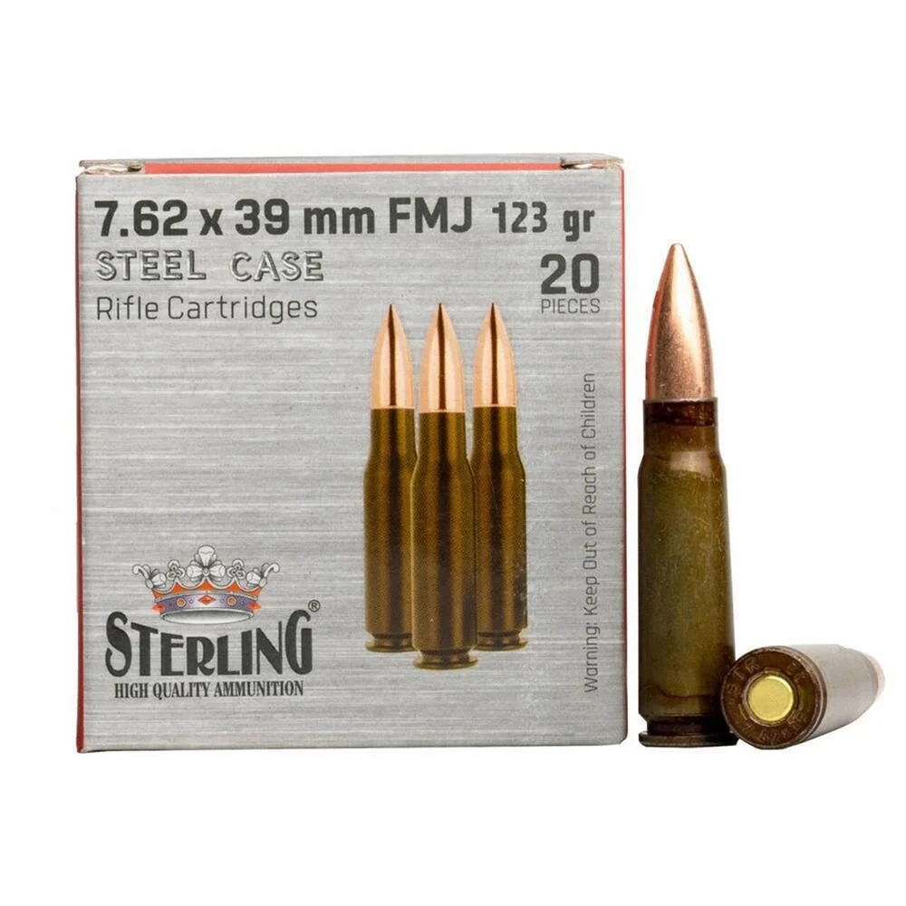 Global Ordnance Sterling Steel Case Rifle Ammunition 7.62x39mm 123gr FMJ 2362 fps 20/ct 1 Global Ordnance Sterling Steel Case Rifle Ammunition 7.62x39mm 123gr FMJ 2362 fps 20/ct