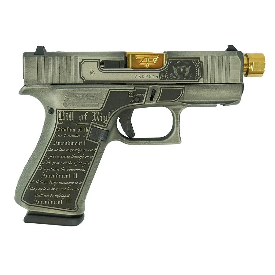 Glock 43X "Trump" Gold Barrel Edition Handgun 9mm Luger 10rd Magazines(2) 3.9" Threaded Barrel Accessory Rail USA Made 1 Glock 43X "Trump" Gold Barrel Edition Handgun 9mm Luger 10rd Magazines(2) 3.9" Threaded Barrel Accessory Rail USA Made