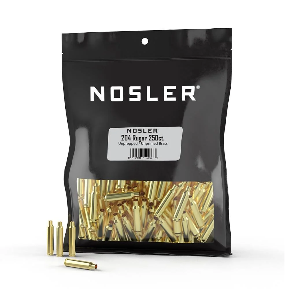 Nosler Unprimed Unprepped Brass Rifle Cartridge Cases .204 Ruger 250/ct (BULK) 1 Nosler Unprimed Unprepped Brass Rifle Cartridge Cases .204 Ruger 250/ct (BULK)