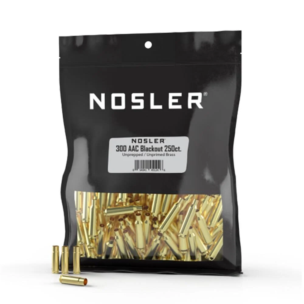 Nosler Unprimed Unprepped Brass Rifle Cartridge Cases .300 AAC Blackout 250/ct (BULK) 1 Nosler Unprimed Unprepped Brass Rifle Cartridge Cases .300 AAC Blackout 250/ct (BULK)