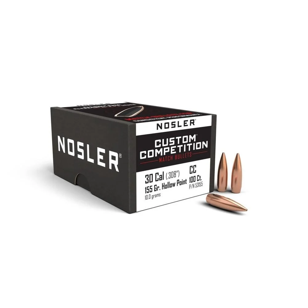 Nosler Custom Competition Rifle Bullets .30 cal .308" 155 gr HPBT 100/ct 1 Nosler Custom Competition Rifle Bullets .30 cal .308" 155 gr HPBT 100/ct