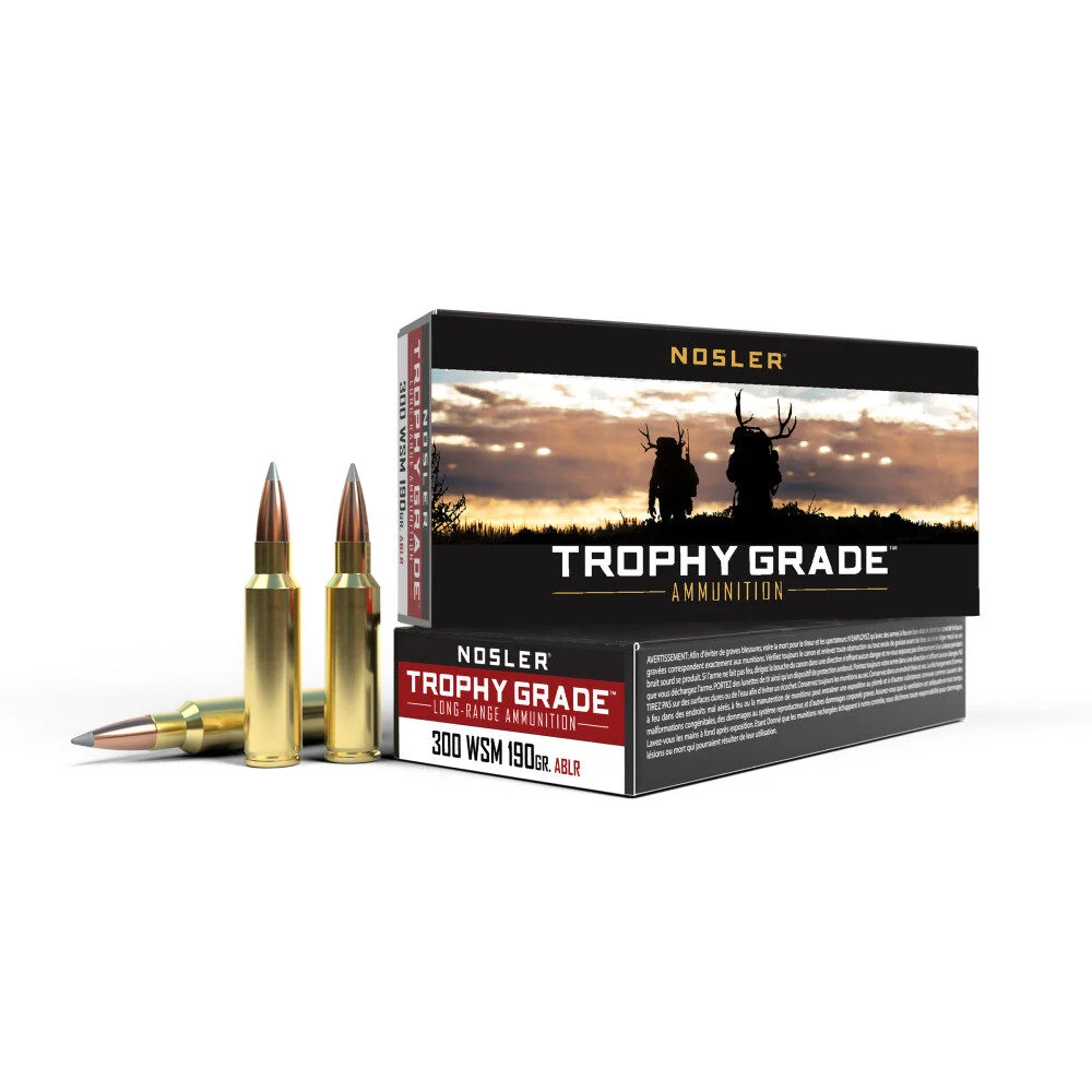 Nosler Accubond Long Range Trophy Grade Rifle Ammunition .300 WSM 190 gr PT 2875 fps 20/ct 1 Nosler Accubond Long Range Trophy Grade Rifle Ammunition .300 WSM 190 gr PT 2875 fps 20/ct