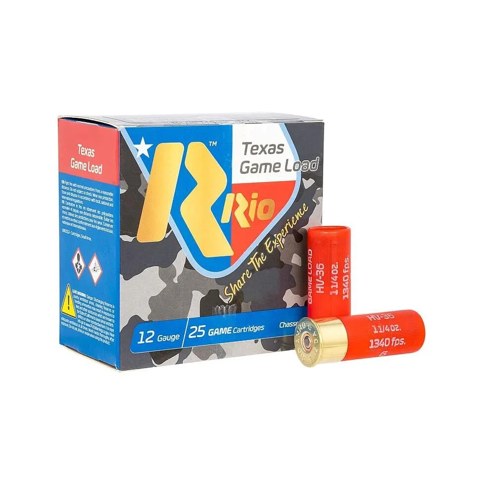Rio Texas Game Load 36 HV Shotshells 12 ga 2-3/4" 1-1/4oz 1340 fps #7.5 25/ct 1 Rio Texas Game Load 36 HV Shotshells 12 ga 2-3/4" 1-1/4oz 1340 fps #7.5 25/ct