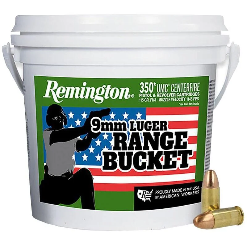 Remington UMC "Range Bucket" Ammunition 9mm Luger 115 gr MC 1145 fps 350/ct 1 Remington UMC "Range Bucket" Ammunition 9mm Luger 115 gr MC 1145 fps 350/ct