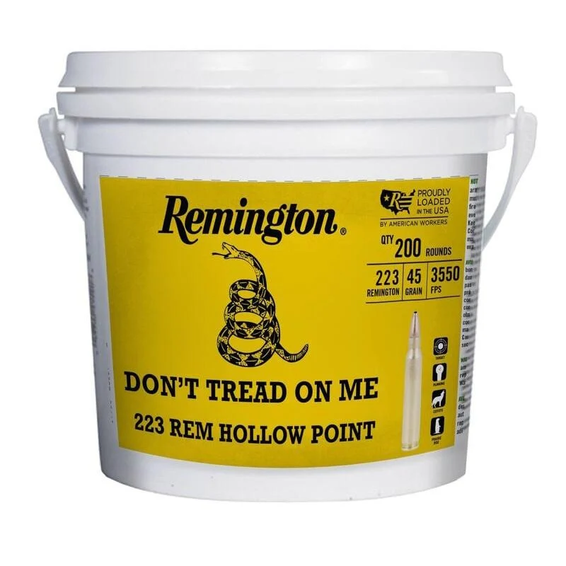 Remington UMC 250th Anniversary "Don't Tread On ME" Ammunition .223 Rem 45gr JHP 3550 fps 200/ct 1 Remington UMC 250th Anniversary "Don't Tread On ME" Ammunition .223 Rem 45gr JHP 3550 fps 200/ct