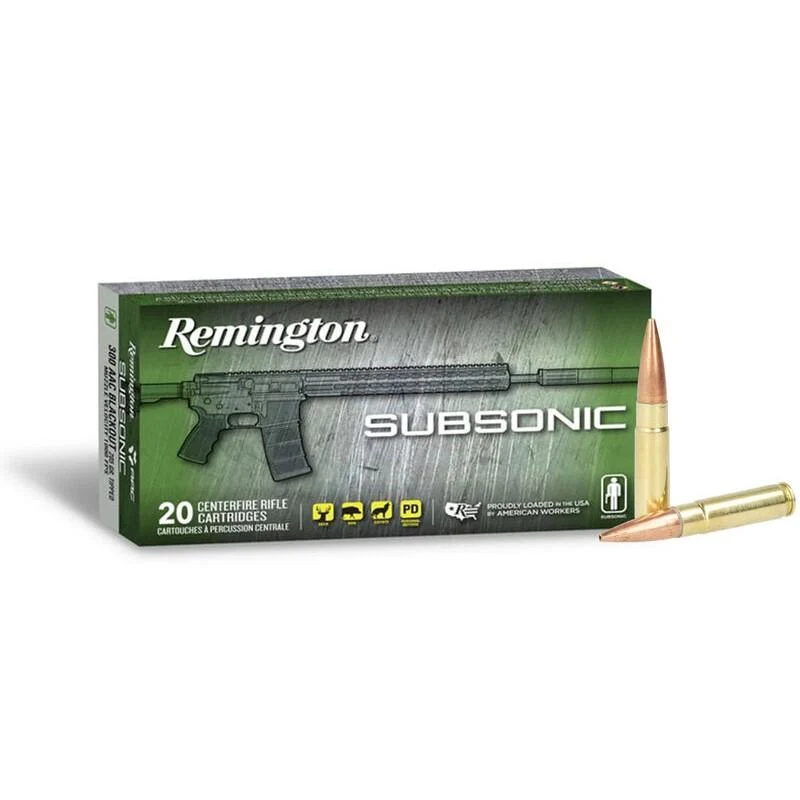 Remington Subsonic Rifle Ammunition .300 AAC Blackout 220gr OTFB 940 fps 20/ct 1 Remington Subsonic Rifle Ammunition .300 AAC Blackout 220gr OTFB 940 fps 20/ct