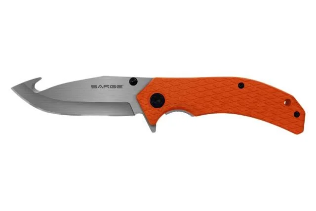 Sarge Knives Adrenaline Spring Assist Folding Knife 3-1/2" Gut Hook Blade Orange 1 Sarge Knives Adrenaline Spring Assist Folding Knife 3-1/2" Gut Hook Blade Orange