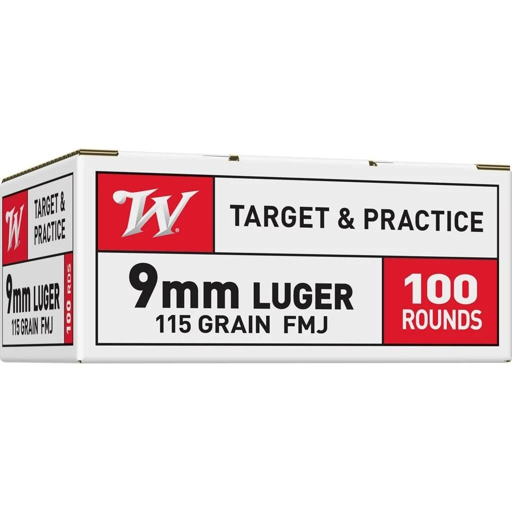 Winchester Target Handgun Ammunition 9mm Luger 115 gr. FMJ 1190 fps 100/ct 1 Winchester Target Handgun Ammunition 9mm Luger 115 gr. FMJ 1190 fps 100/ct