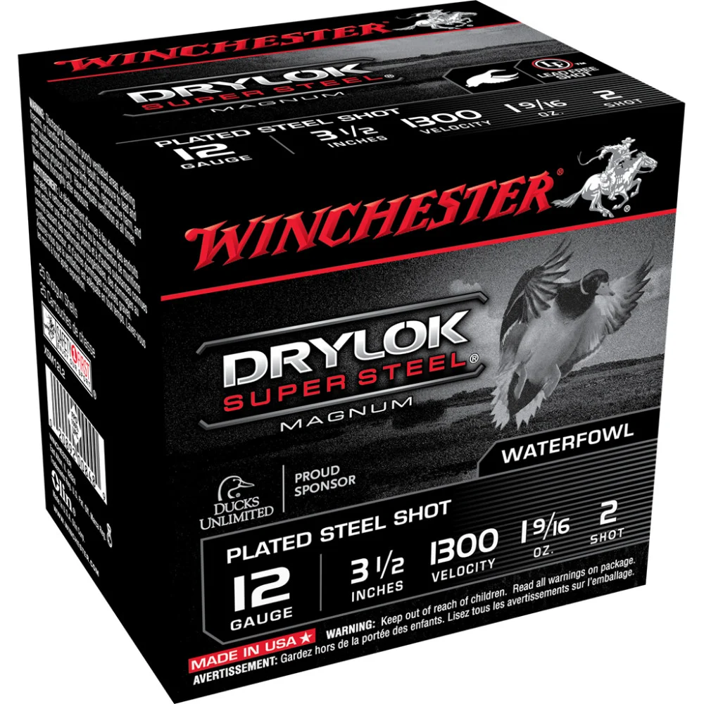 Winchester Super-X Drylok Super Steel Shotshells 12 ga 3-1/2" 1-9/16 oz 1300 fps #2 25/ct 1 Winchester Super-X Drylok Super Steel Shotshells 12 ga 3-1/2" 1-9/16 oz 1300 fps #2 25/ct