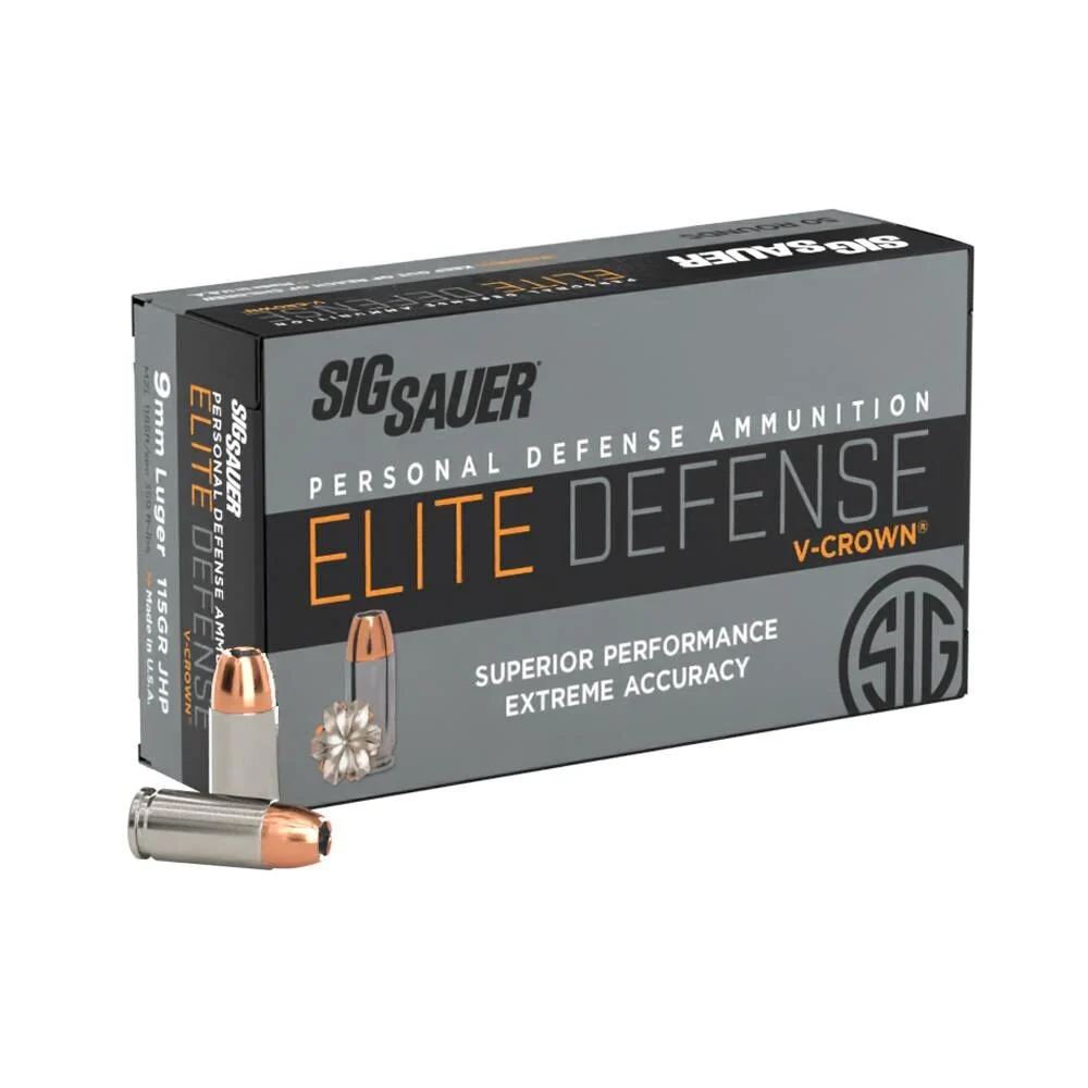 Sig Sauer Elite V Crown Handgun Ammunition 9mm Luger 115 gr JHP 1185 fps 50/ct 1 Sig Sauer Elite V Crown Handgun Ammunition 9mm Luger 115 gr JHP 1185 fps 50/ct