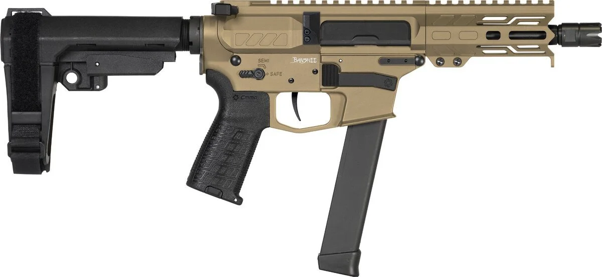 CMMG Banshee MkGs Pistol - FDE | 9mm | 5" Barrel | 4" M-LOK Handguard | SBA3 Arm Brace 1 CMMG Banshee MkGs Pistol - FDE | 9mm | 5" Barrel | 4" M-LOK Handguard | SBA3 Arm Brace